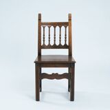 Spanish carved walnut wooden dining chairs, 1970s