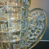 Thick, molded glass ear vase, art deco period and style, stylized leaves and grapes