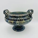 Large footed bowl in green and blue glazed ceramic