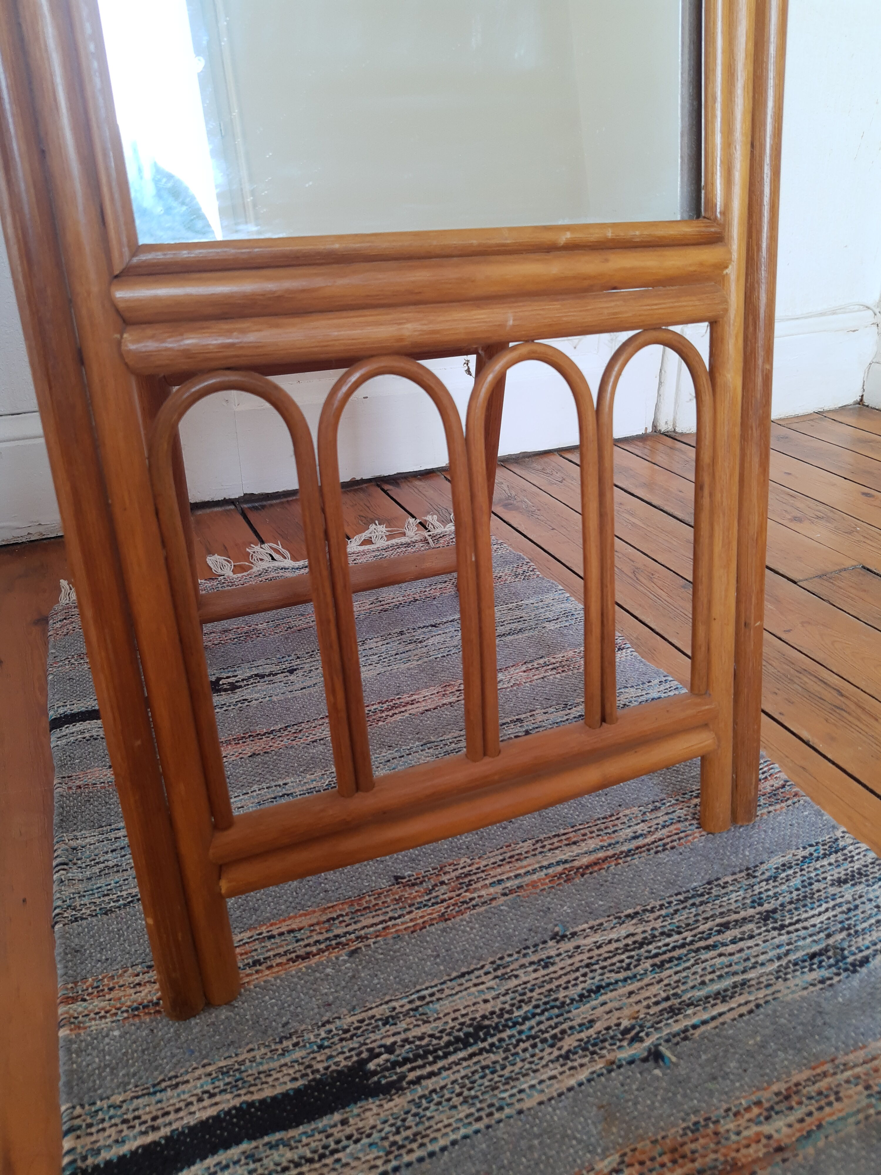 Vintage bamboo psyche mirror 38x150cm