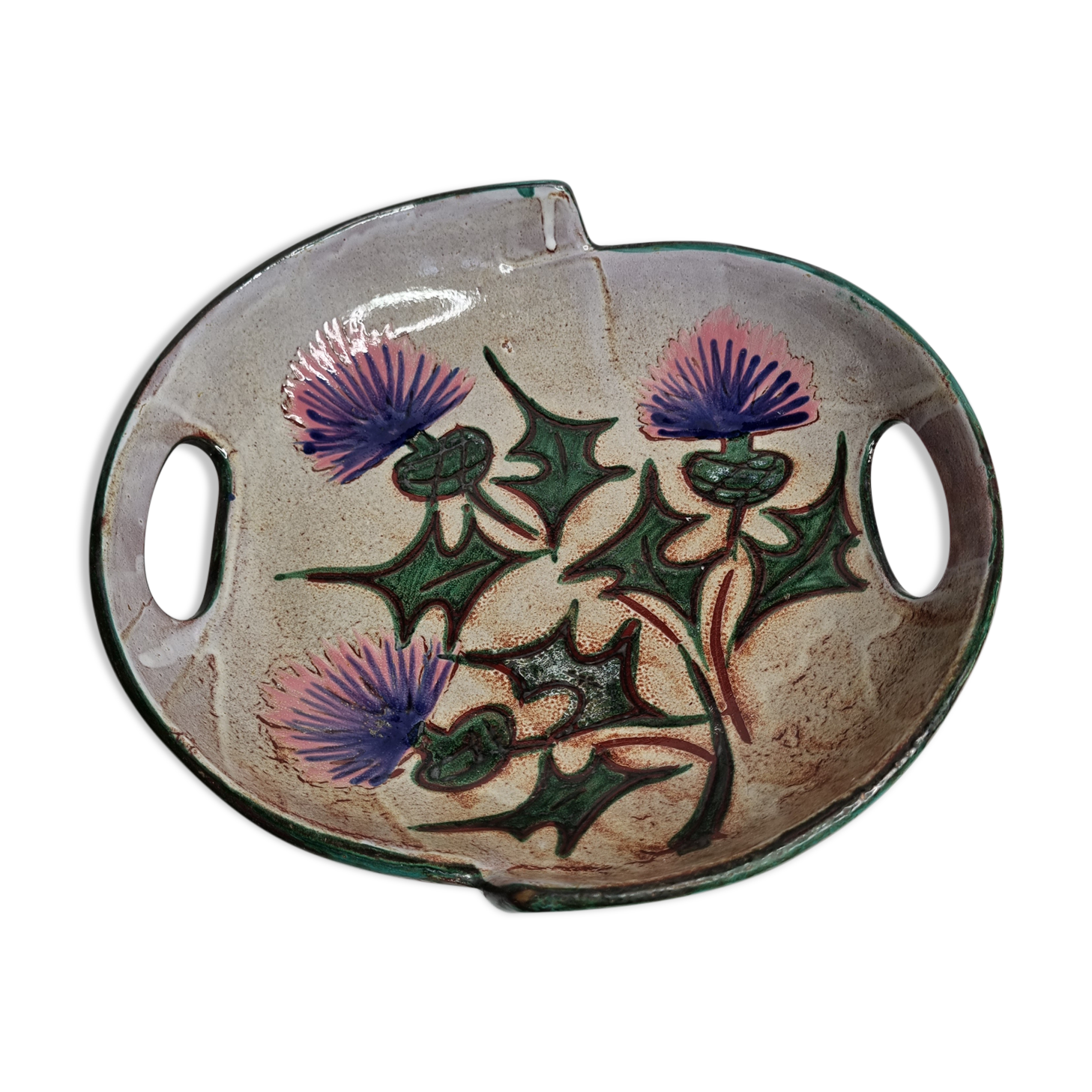 Ceramic dish with thistle decoration by Daniel Etienne, 31 cm