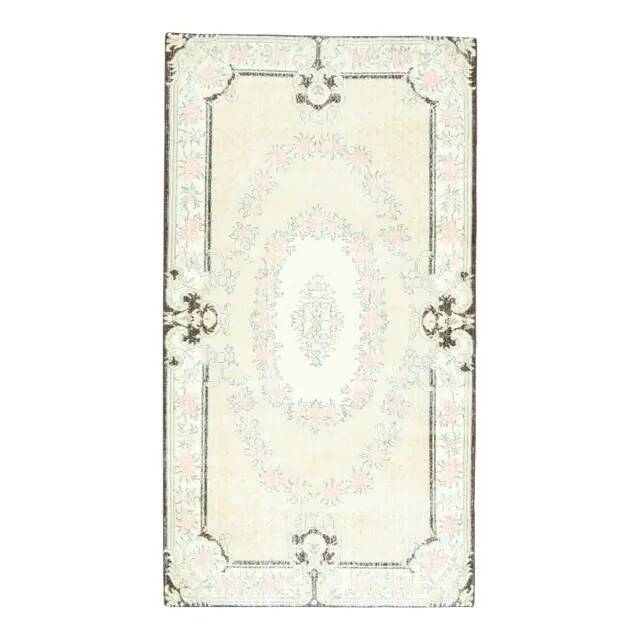 Vintage Turkish Oushak Handmade Wool Cotton Beige Area Rug 117x219