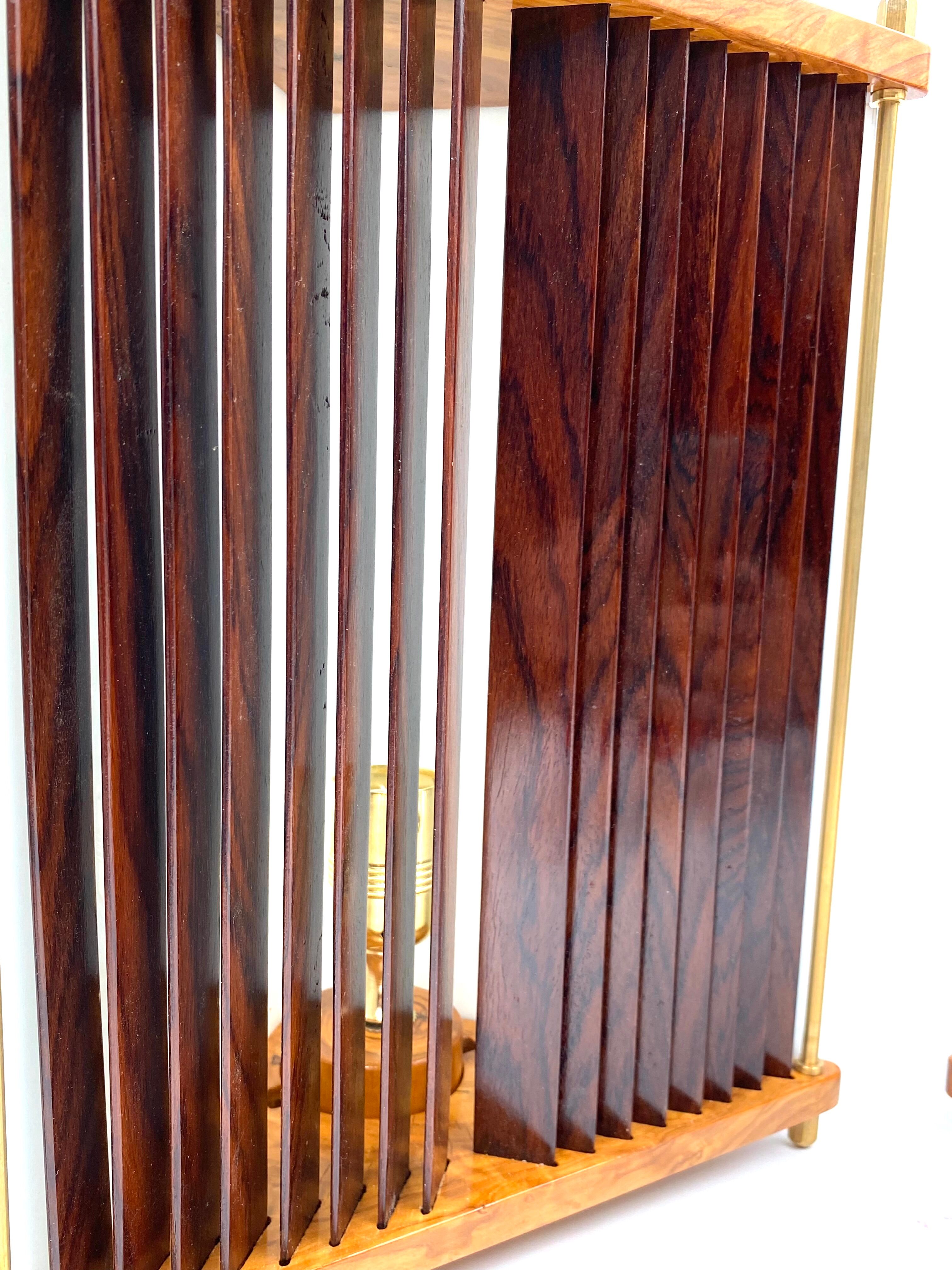 Leonardo Mosso 2 palisander and brass table lamps, Italy 1970s
