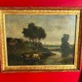 Signed oil on canvas representing a 19th century Barbizon School