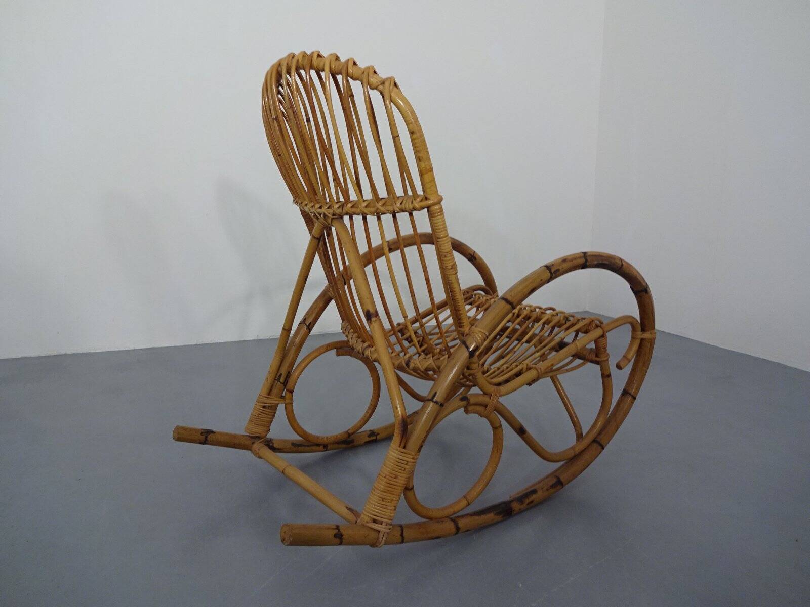 Mid-Century Italian Bamboo Rocking Chair, 1950s