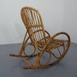 Mid-Century Italian Bamboo Rocking Chair, 1950s