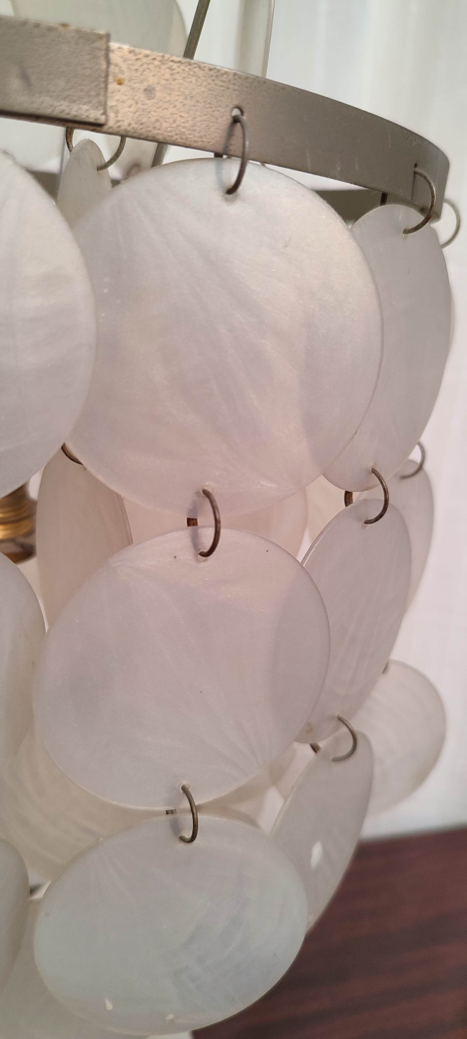 Aluminum table lamp and vintage mother-of-pearl tablets