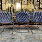 Suite of 6 vintage chairs 1970 velvet and stainless steel