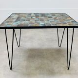 Ceramic side table 50s, pin legs, blue