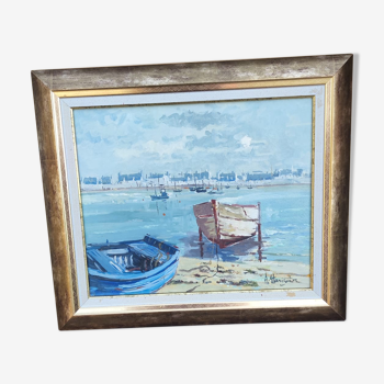 Tableau marine Bretonne dans le port de Guilvinec en 2002 par Antoine Stanisiere