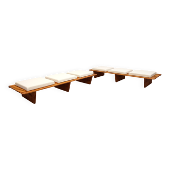 Pair of vintage  Perriand style  pine benches