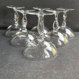 6 light crystal champagne glasses with twisted leg, early 20th century