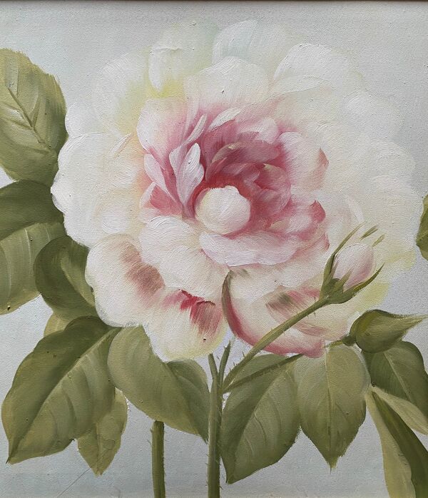 Tableau HST ''Rose en fleur et bourgeons'' avec cadre