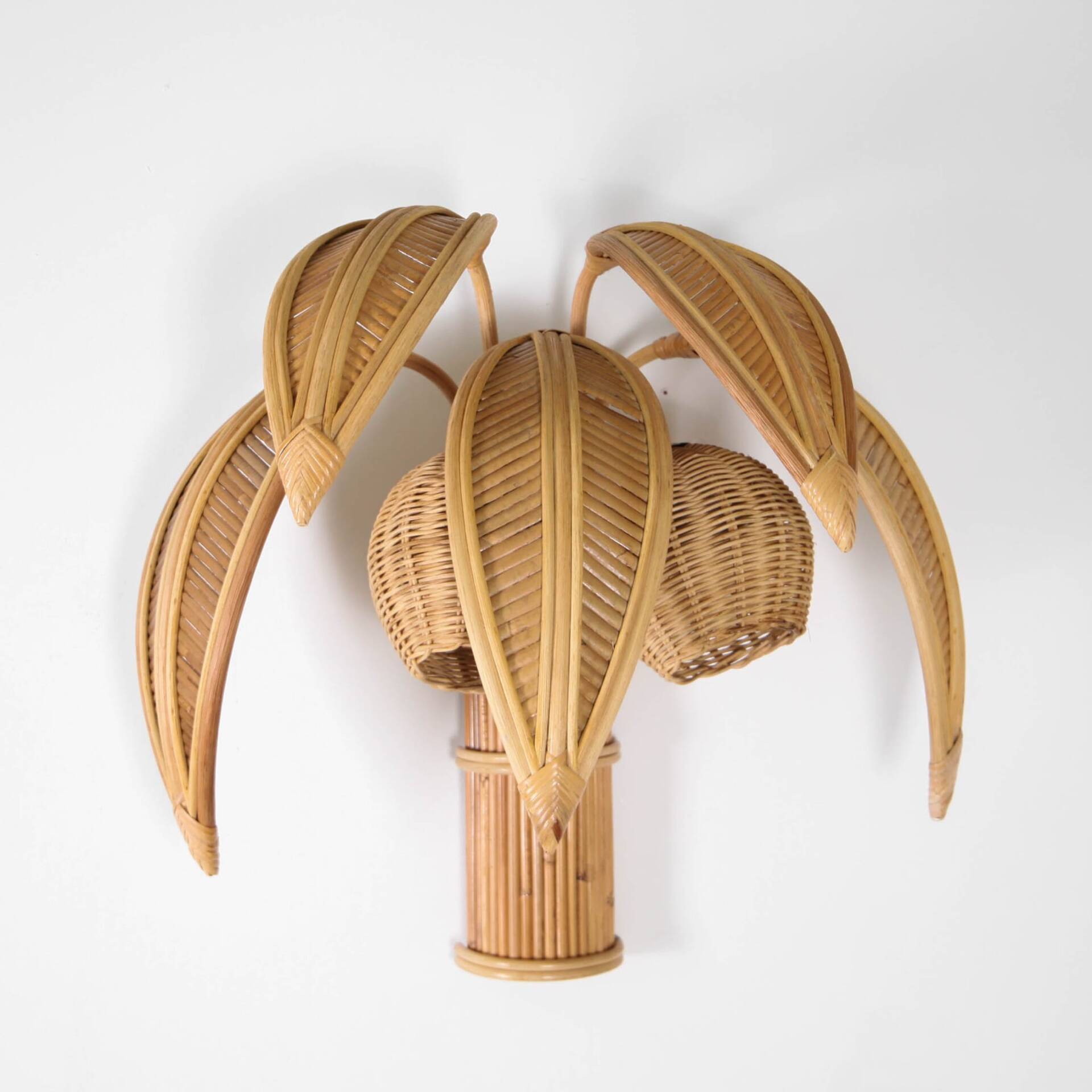 Paire d’appliques « cocotier, palmier » en rotin