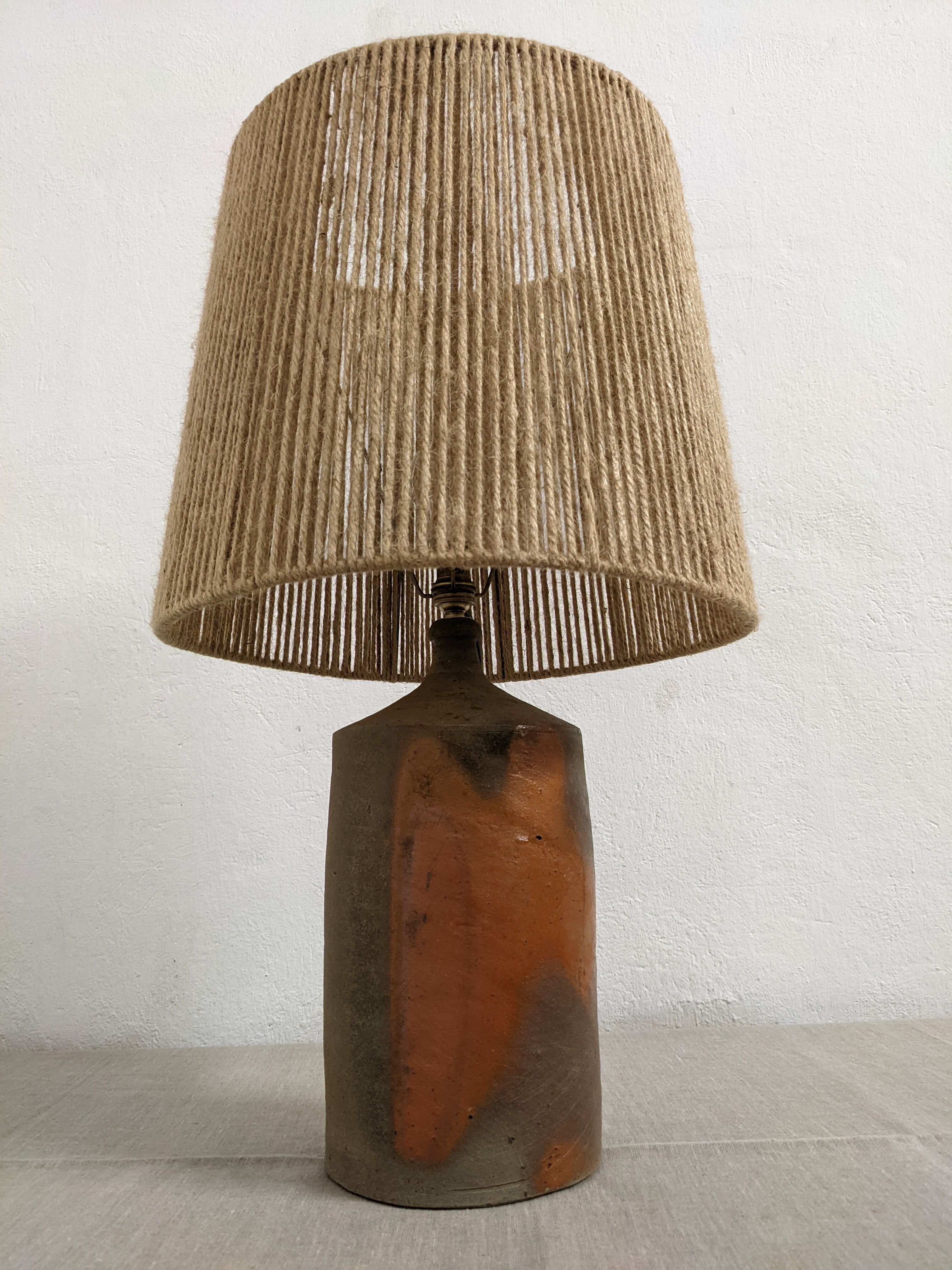 Vintage stoneware lamp and jute rope