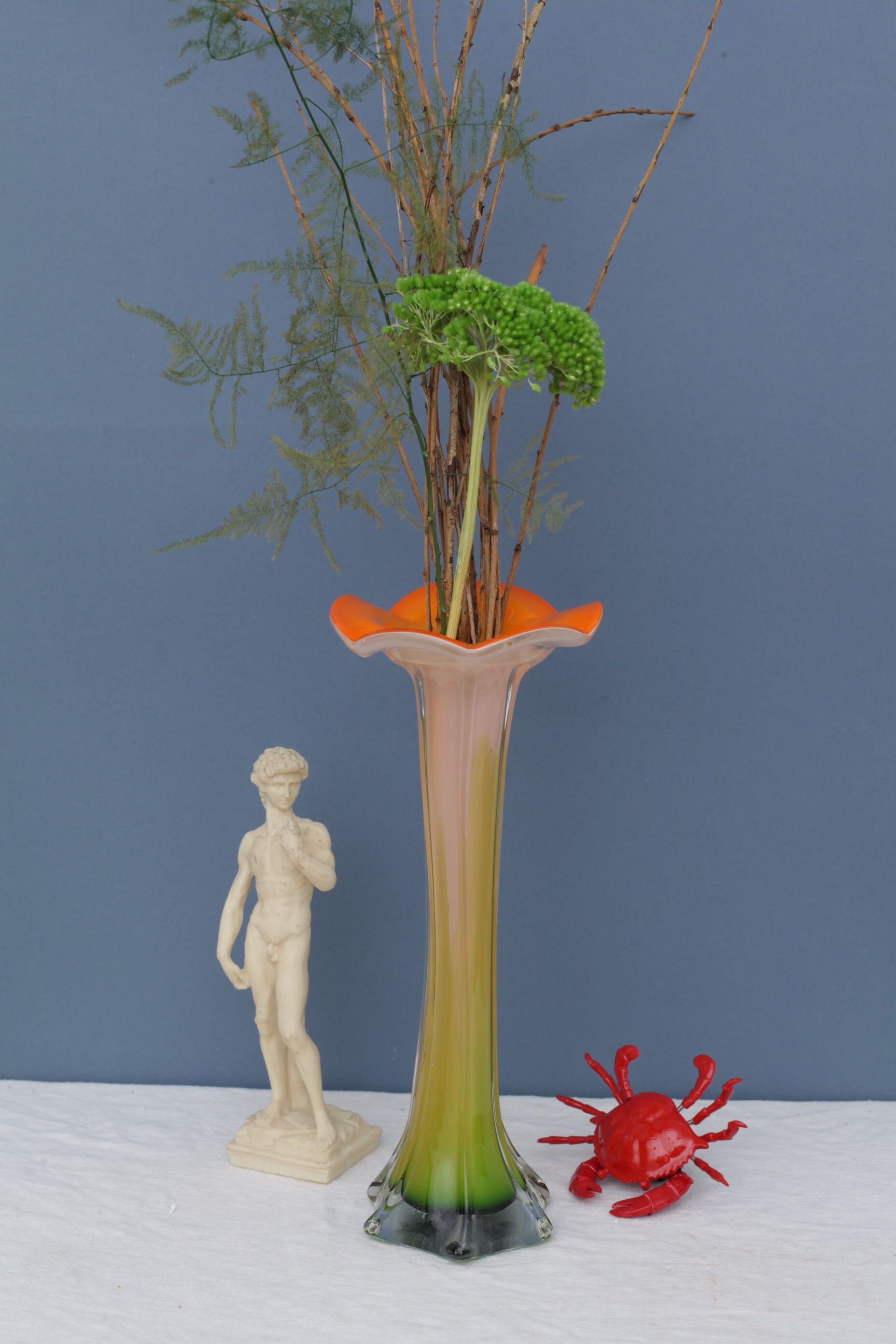 Vase shape flower orange glass Murano 80s