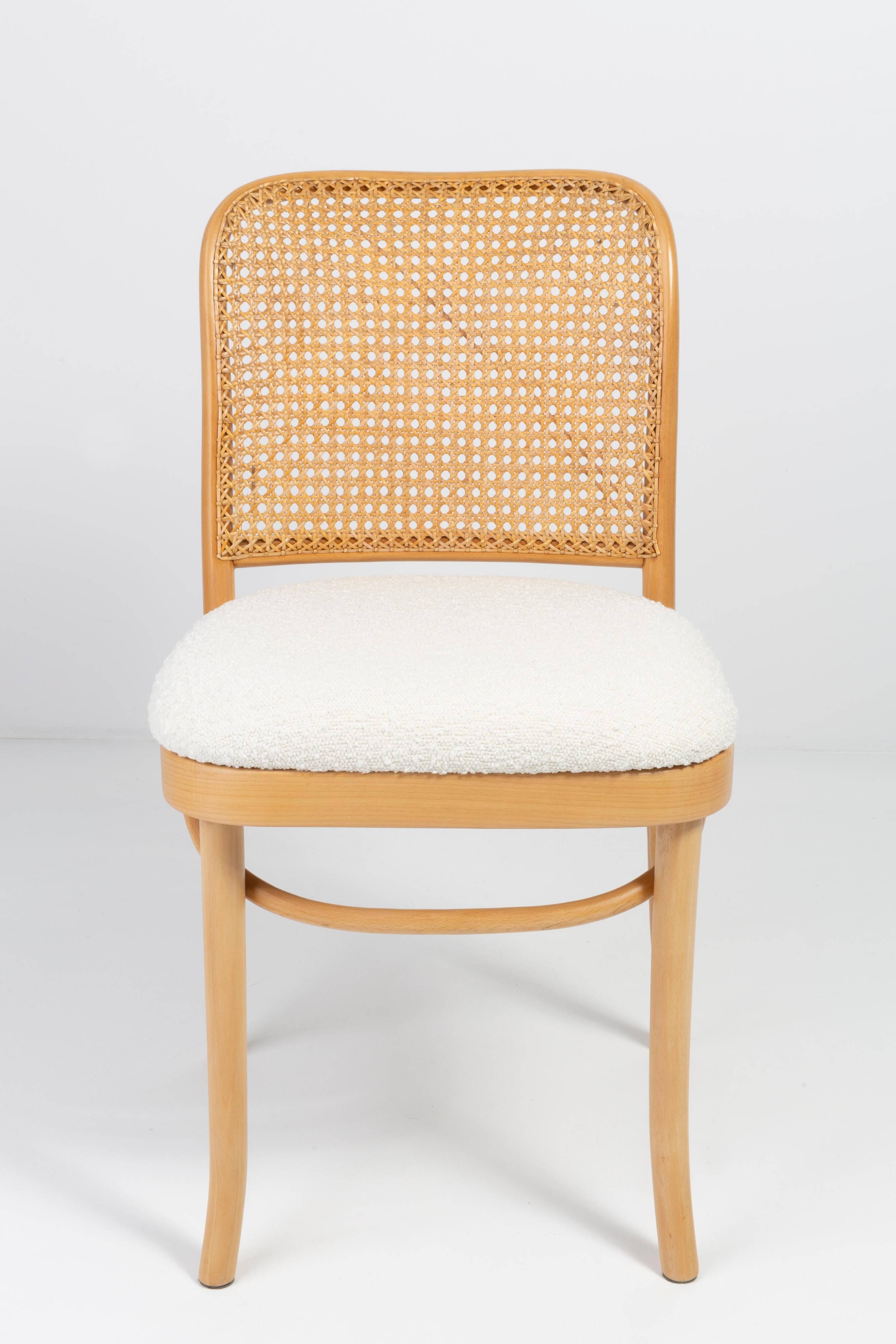 Rattan chair, off-white boucle and Thonet wood, 1960s