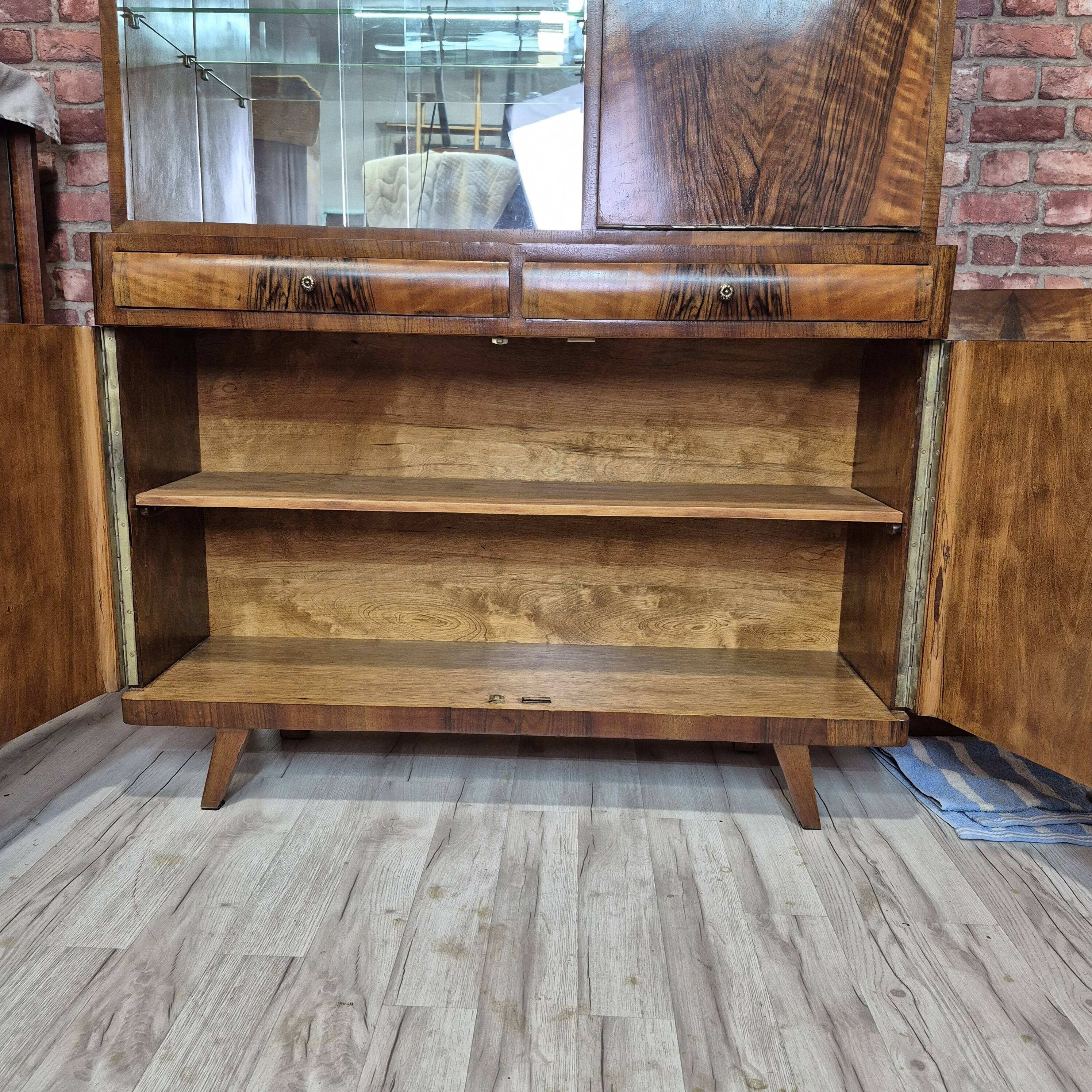 Walnut unique piece with soul. Sideboard with bar from the 60s after complete renovation