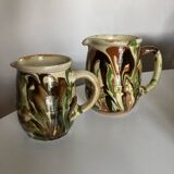 Pair of varnished earthenware vase pitchers mixed Dieulefit popular art
