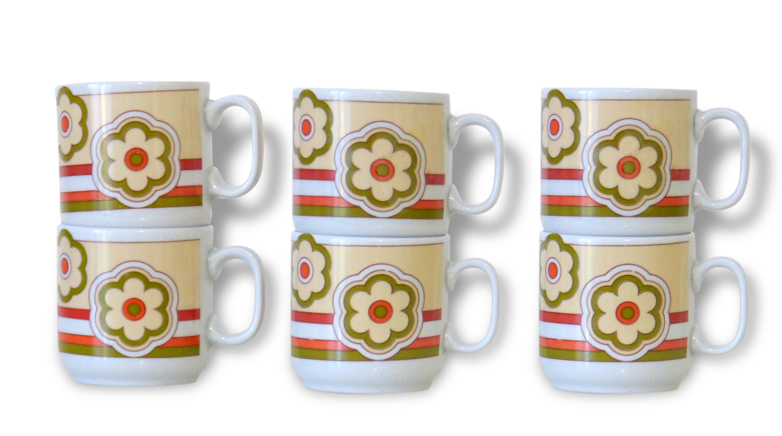 Lot De 2 Grandes Tasses à Thé Vintage 70s Monopoli Italie – Motif Floral – état Parfait