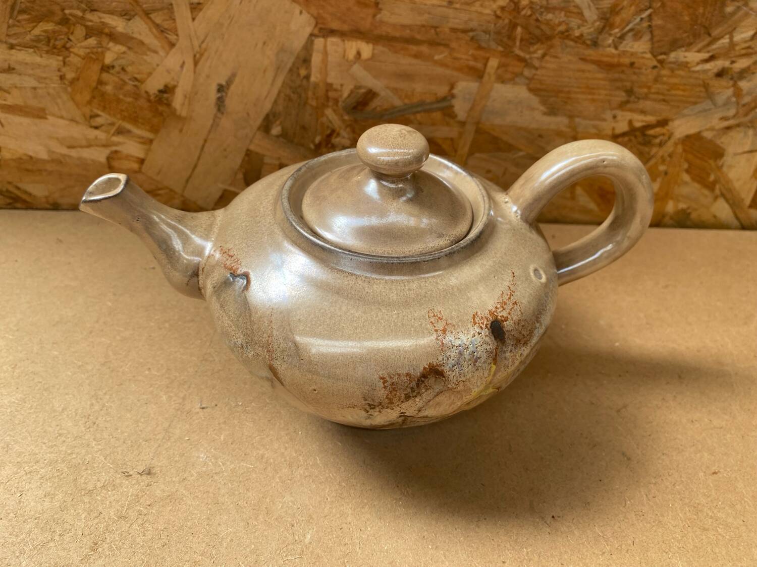 Antique teapot vallauris la roue ceramic beige vintage #b276