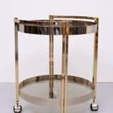 Hollywood Regency round Brass and Nickel Serving trolley 1970s