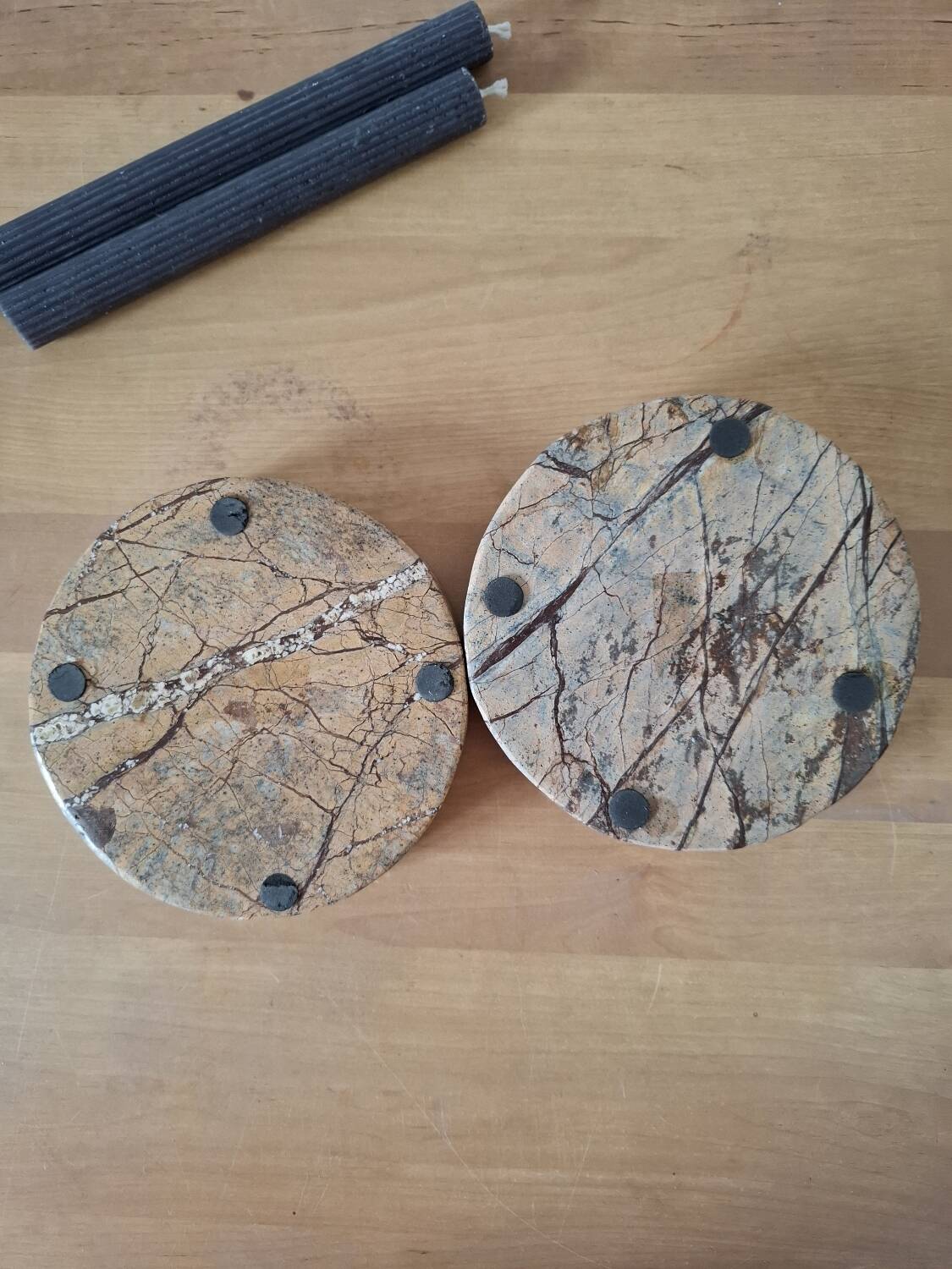 Pair of circular marble candlesticks from the 80s