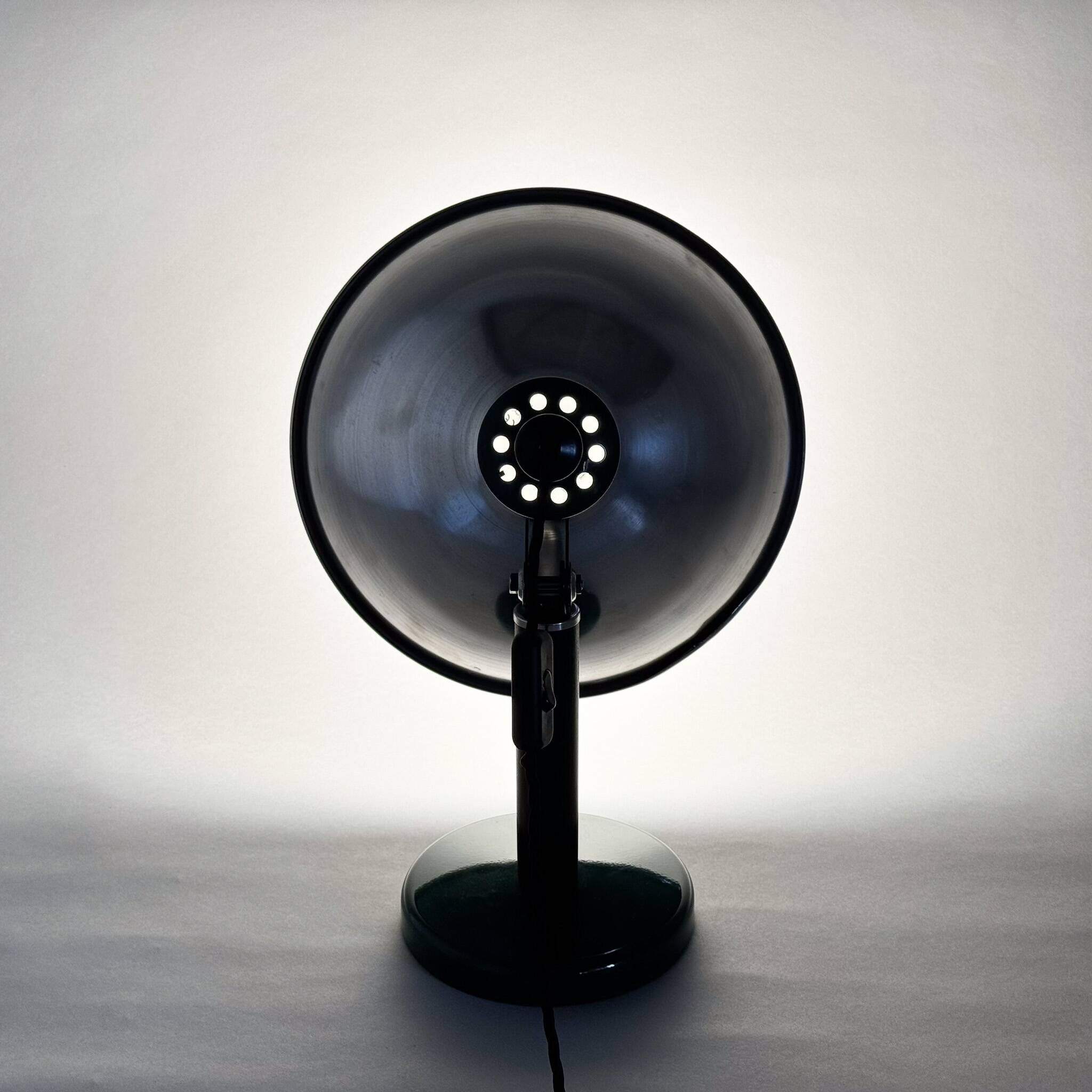 Vintage Industrial Metal & Beech Wood Table Lamp, Restored, 1970s