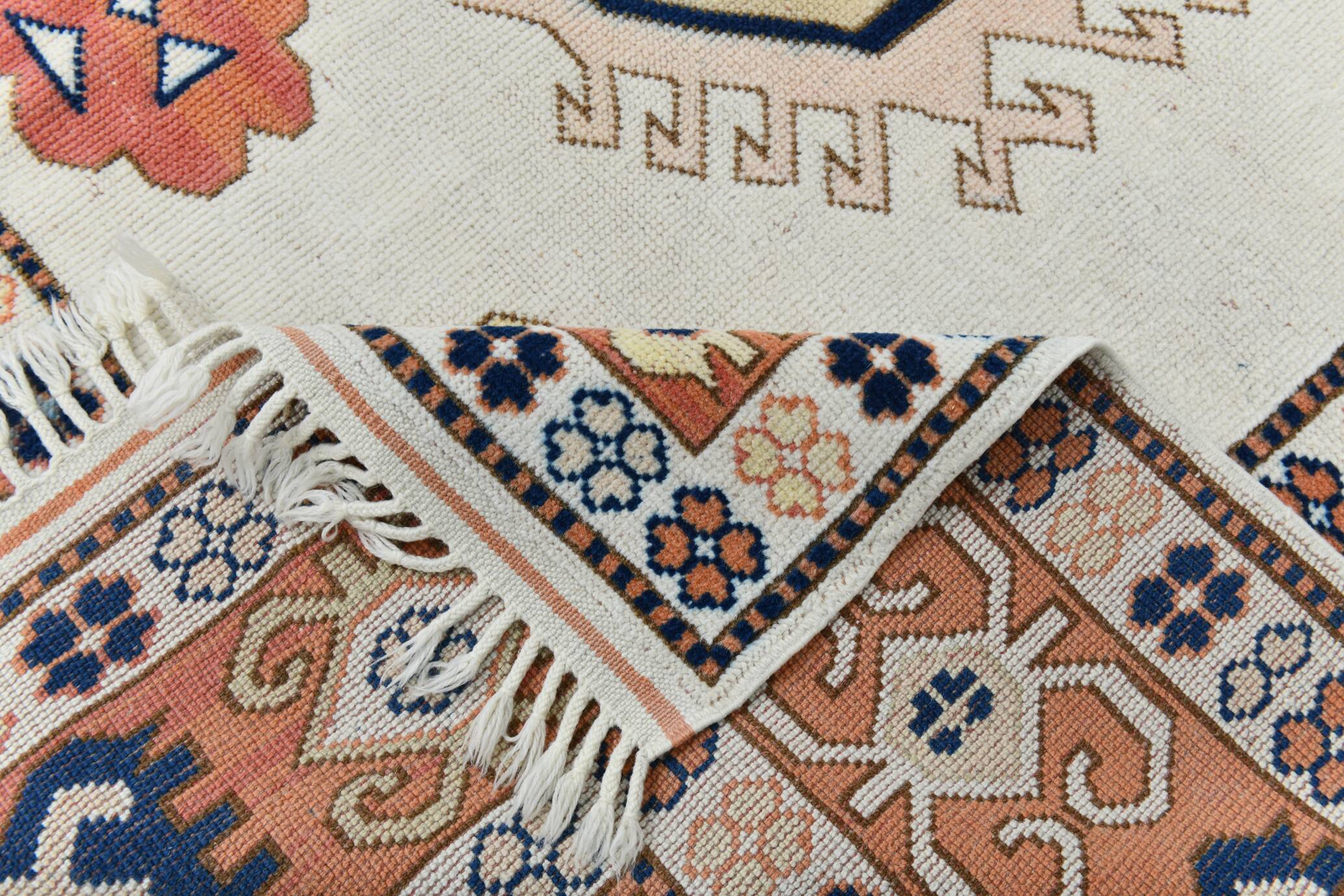 Beige & Pumpkin Orange Antique Vintage Rug Made in Anatolian, 202x284 Cm