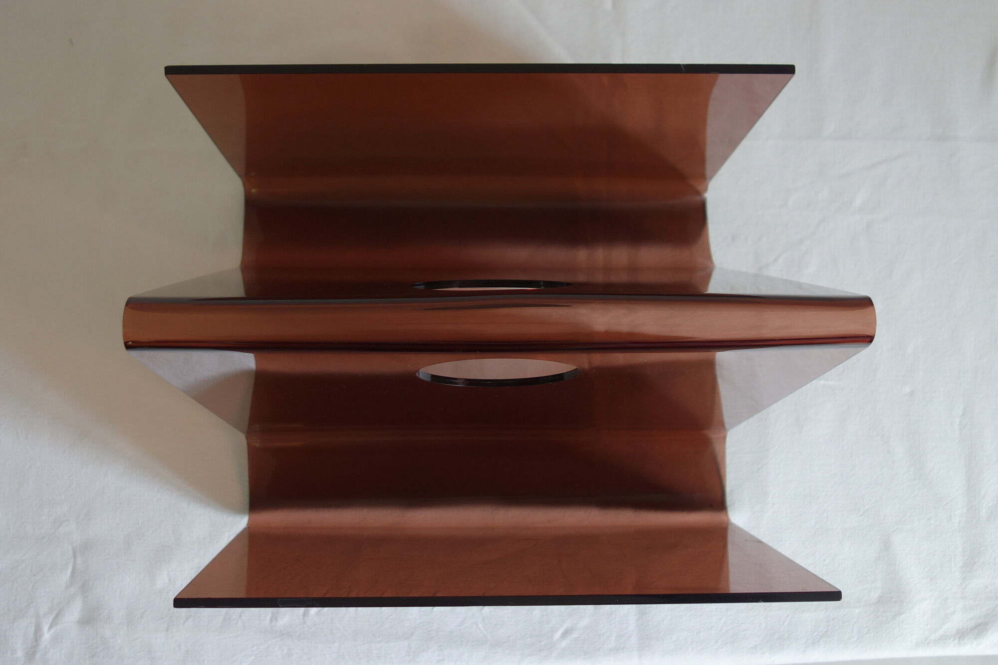 Smoked plexiglass magazine holder, 70s