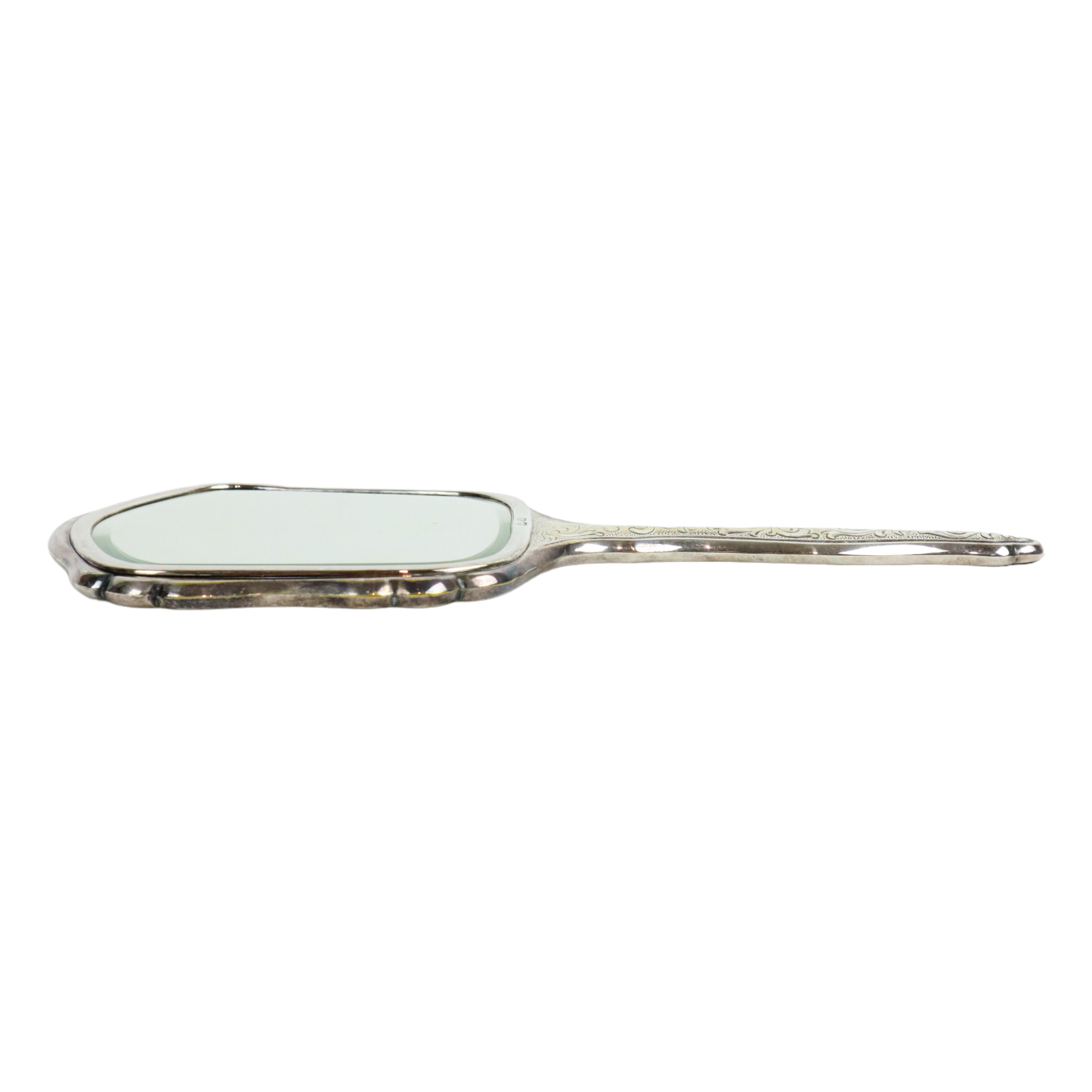Silver plated hand mirror facet with silver mark bear floral pattern 25cm