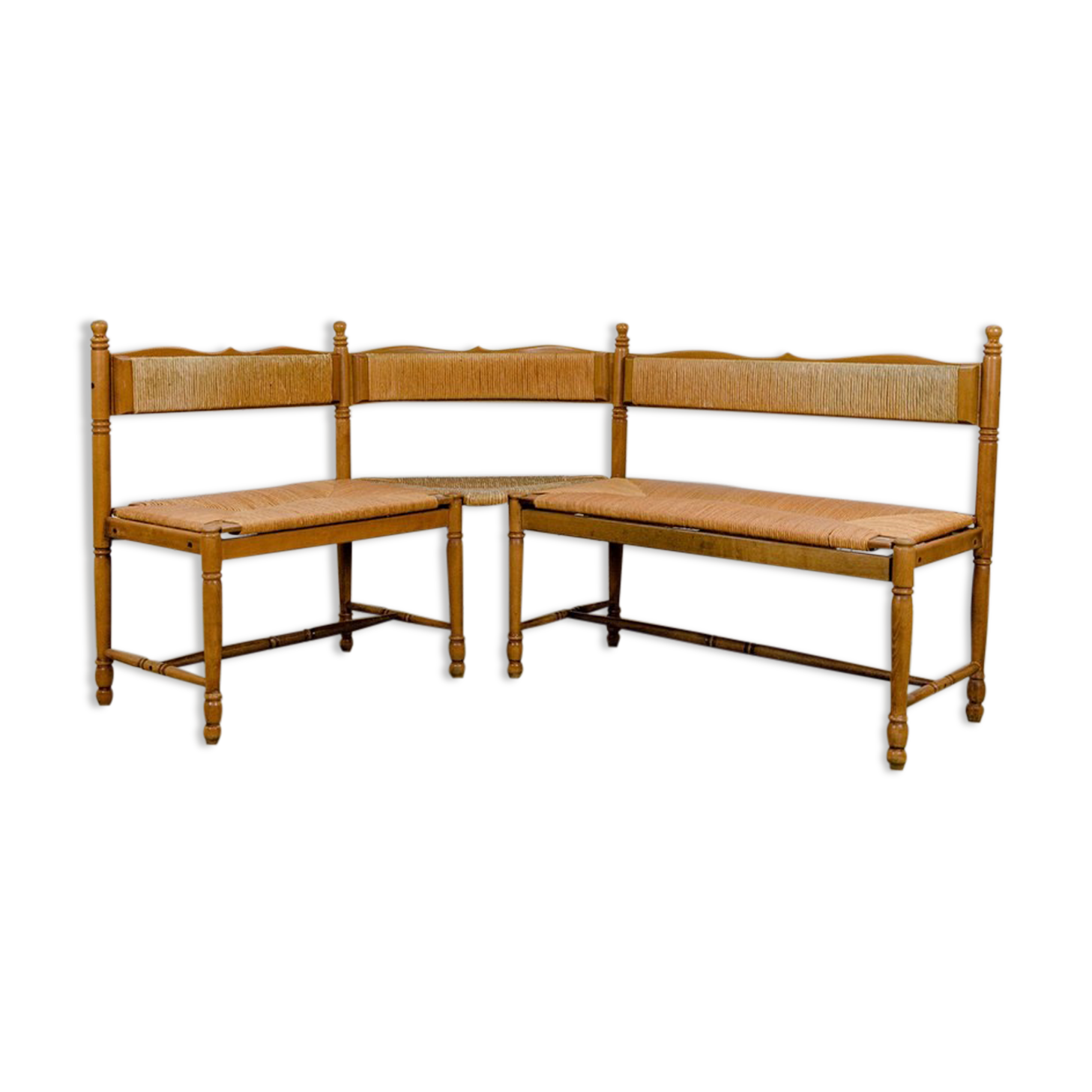 Wooden & straw corner bench
