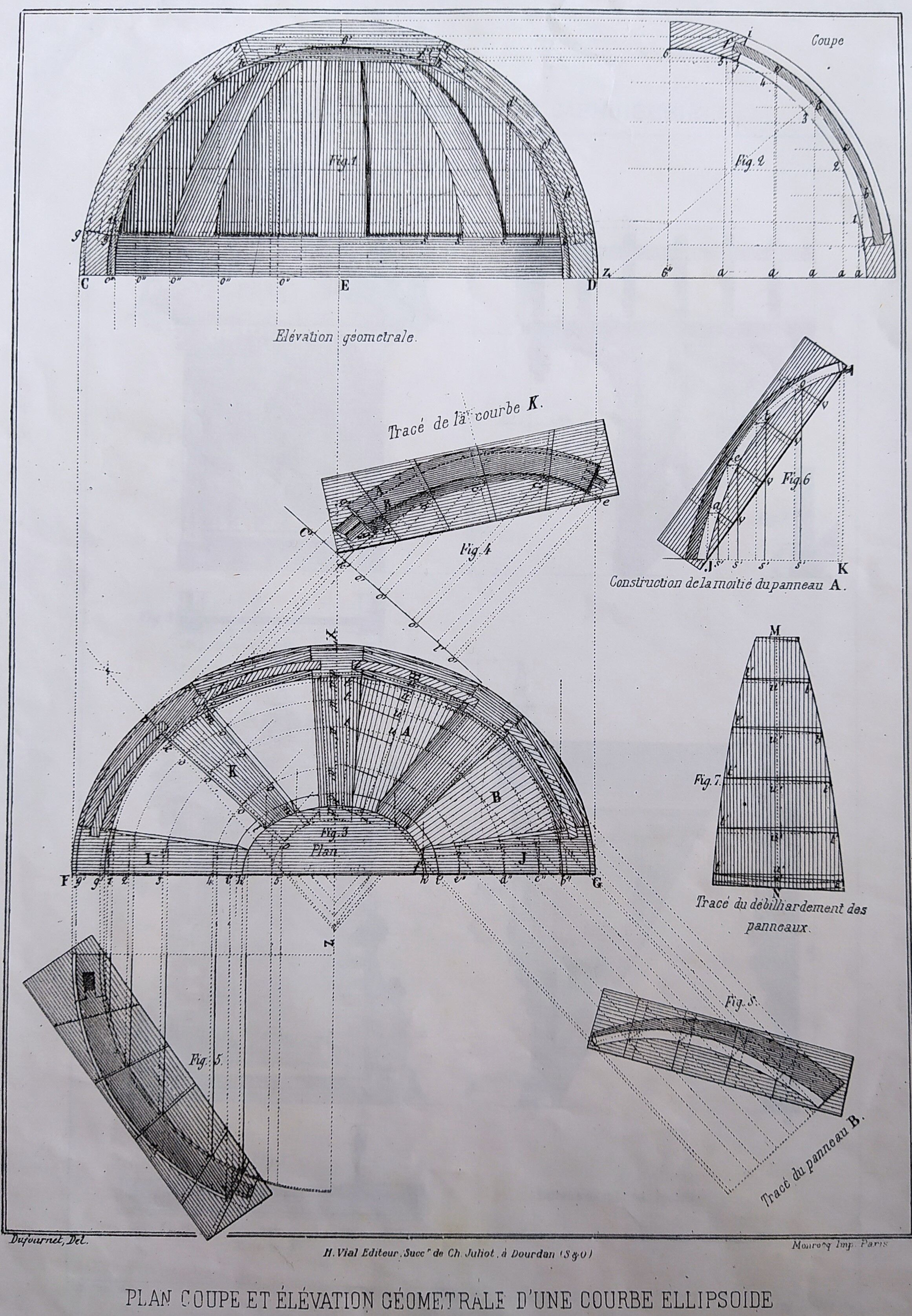 Carpentry board " Plan Cutting and Geometric Elevation,... "