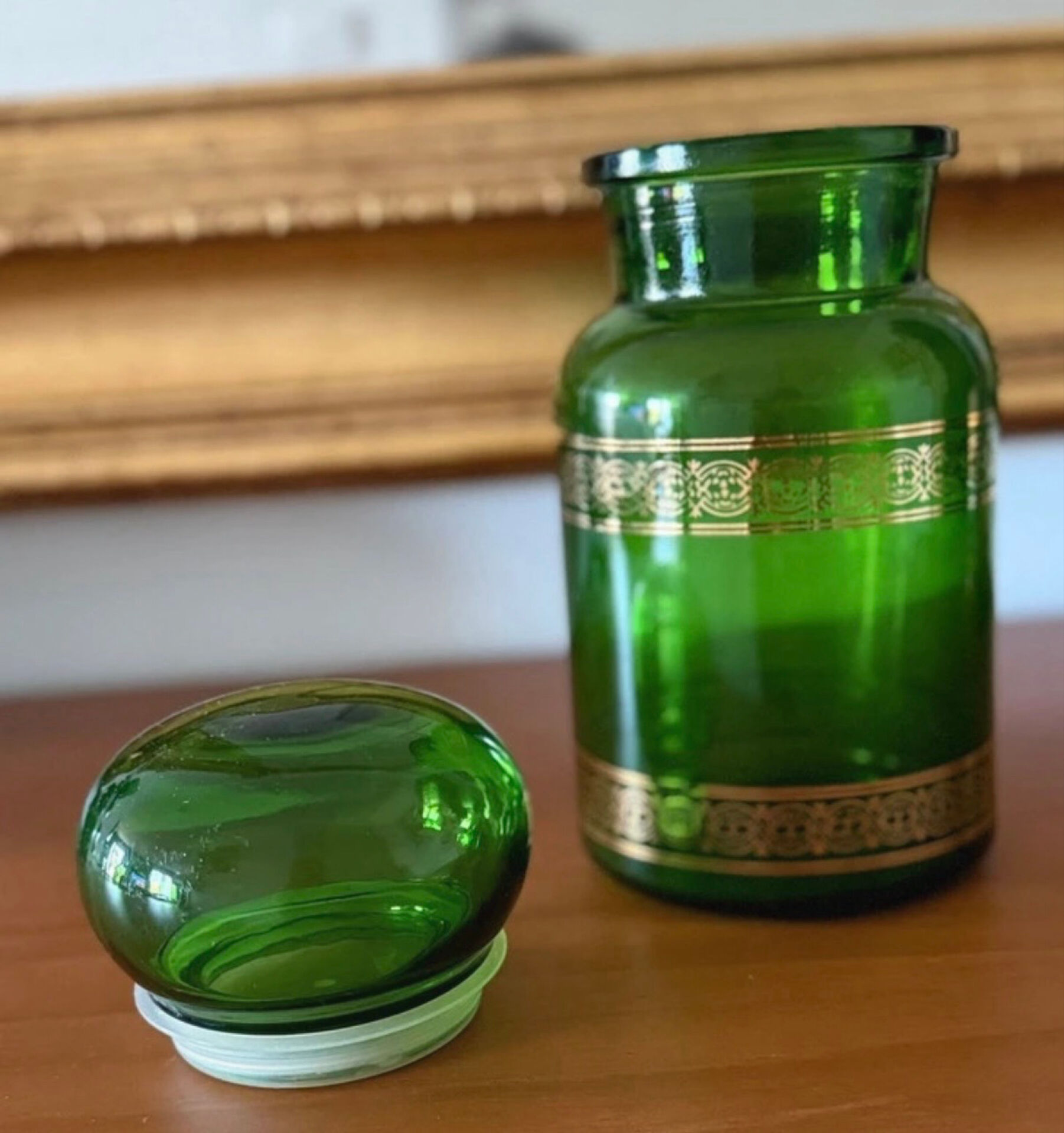 Vintage green apothecary jar