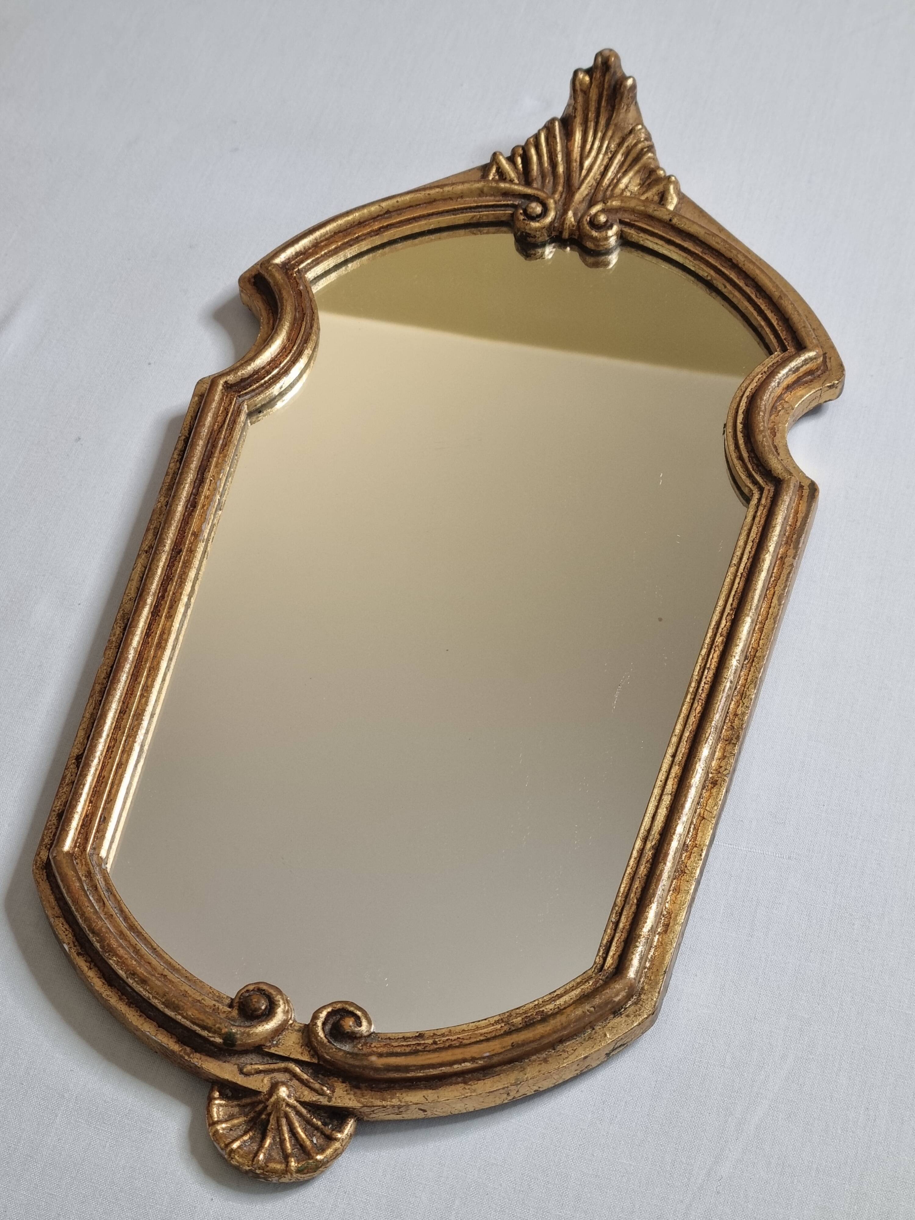 Antique gilded mirror in Louis XVI style with shell decoration 42 x 21 cm