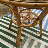 Vintage round rattan wicker coffee table