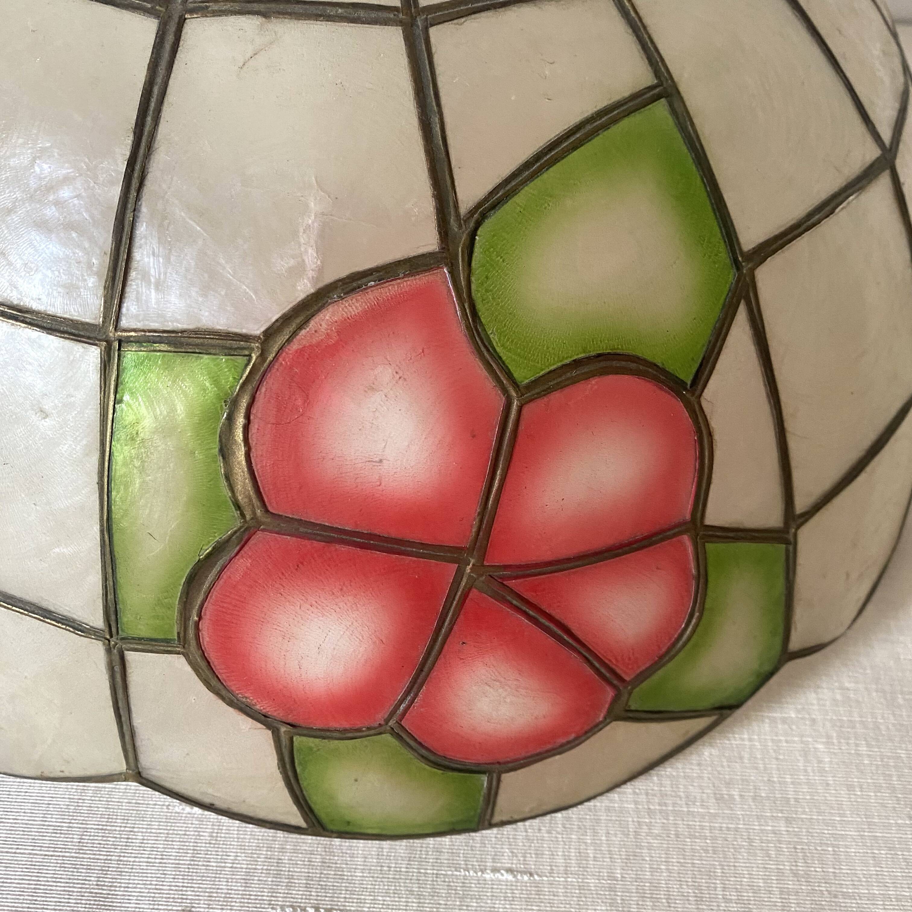 Vintage mother-of-pearl and brass flower pendant light