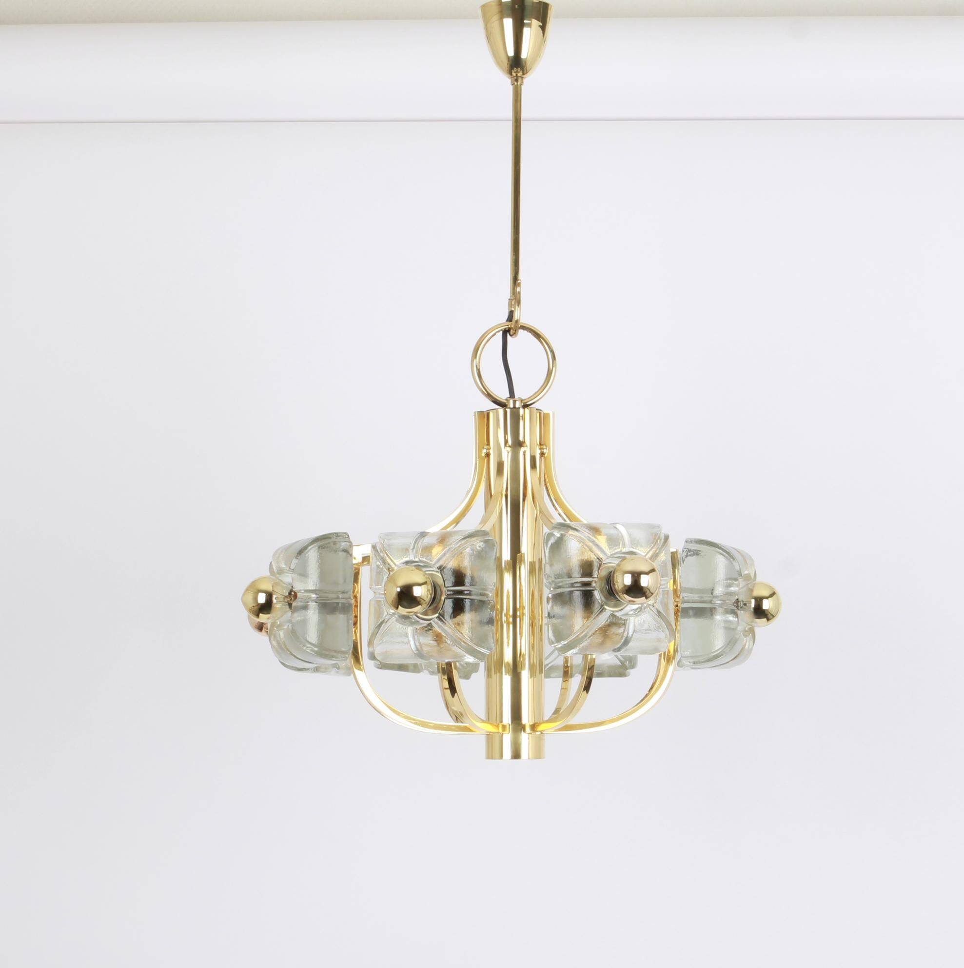 Large brass and crystal glass pendant by Sische, Germany, 1970s.