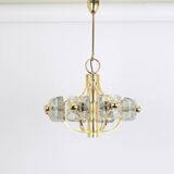 Large brass and crystal glass pendant by Sische, Germany, 1970s.