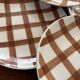 Set of 8 brown checkered plates Moulin des Loups tablecloth