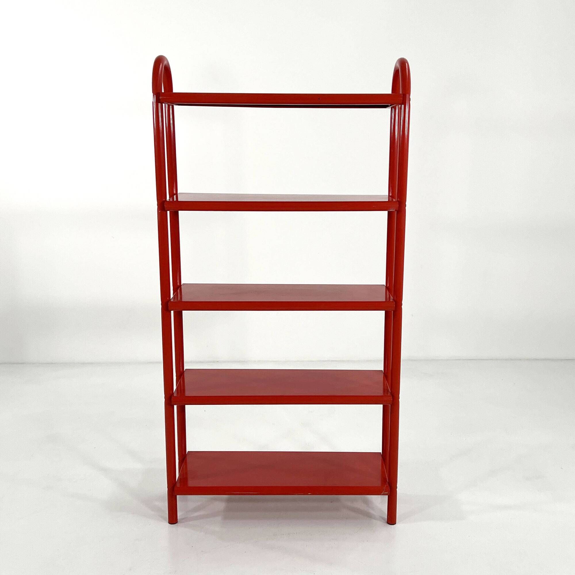 Red tubular leg shelf, 1980