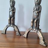 Anton Prinner pair of bronze andirons, Shaman model, statuettes vi