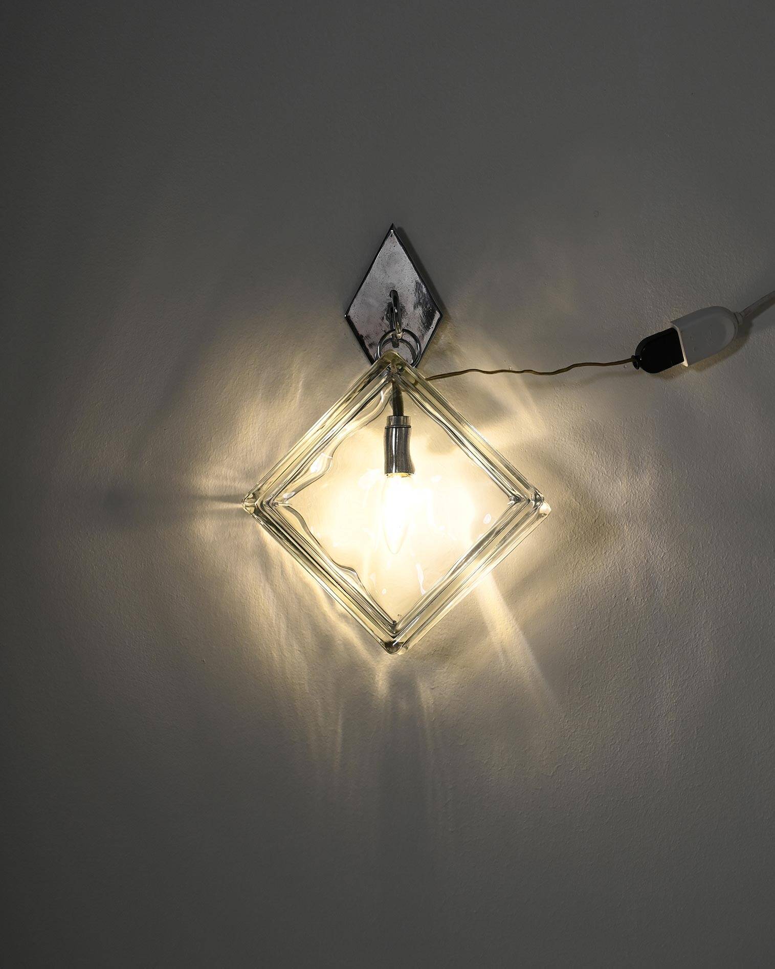 European pressed glass and metal wall light, 1970s