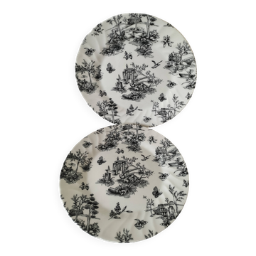 Duo d’assiettes noir et blanc façon toile de Jouy