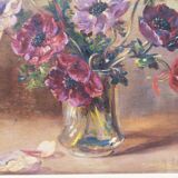 Oil on panel bouquet of anemones Marthe Puig