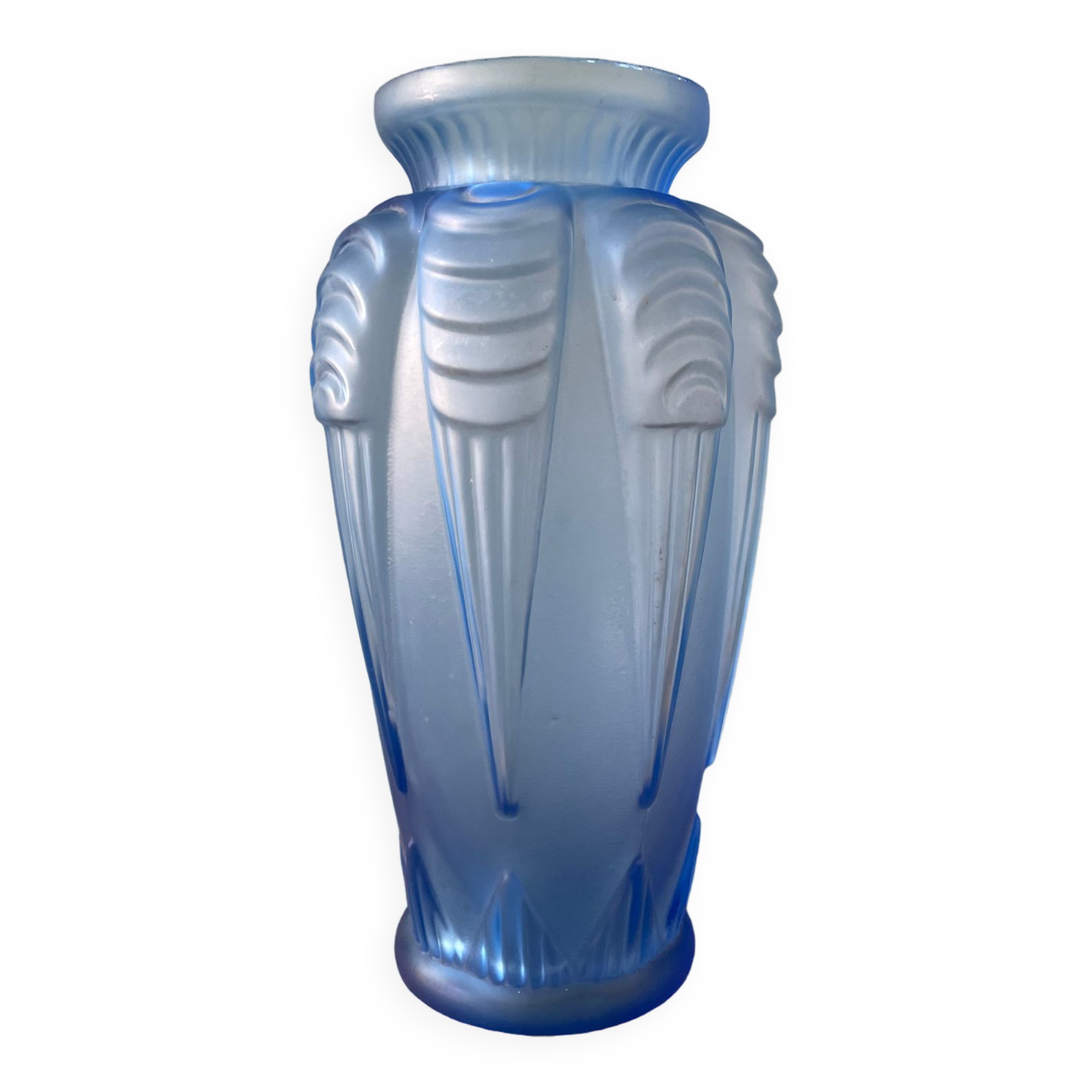 Blue Art Deco vase signed Espaivet France