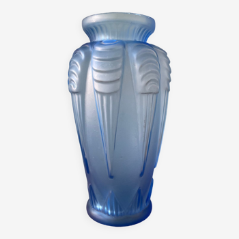 Blue Art Deco vase signed Espaivet France