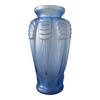 Blue Art Deco vase signed Espaivet France