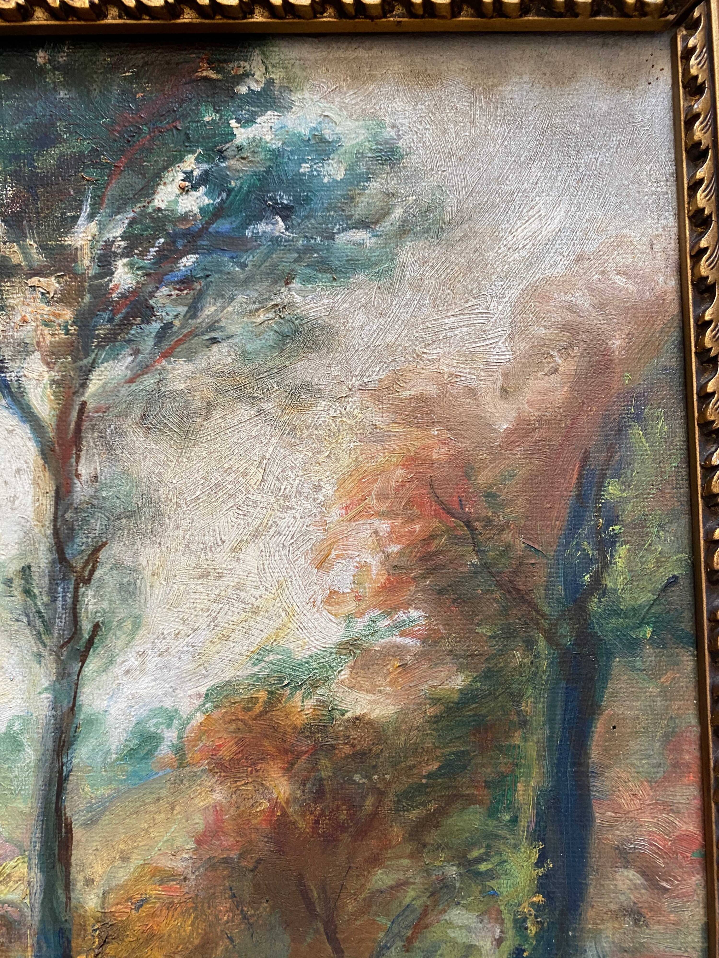 Painting dated 1916 "Coin de la Nièvre" by Louis Morel (1871-1954) + frame