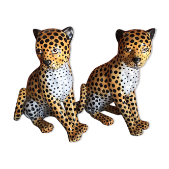 Paire de léopards en céramique